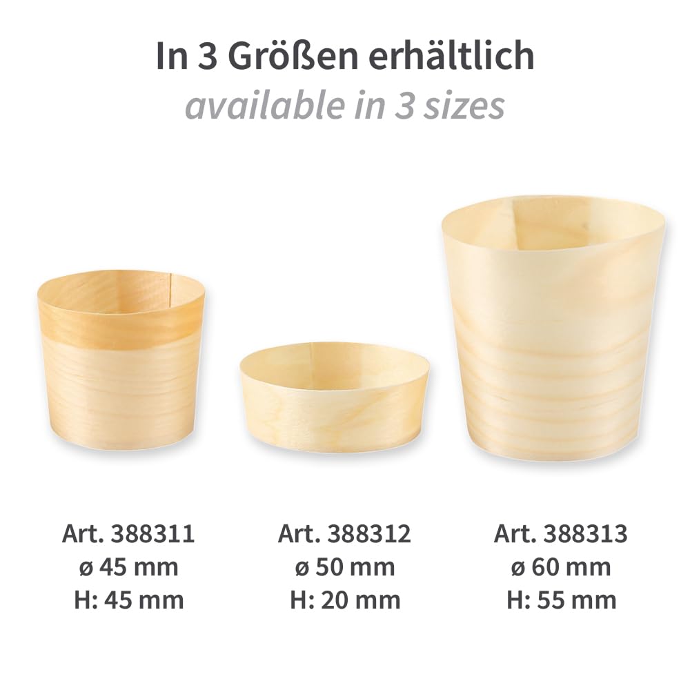 FRANZ MENSCH 500 Stück NATUREStar Fingerfood-Schalen, rund | Holz, Karton, natur, H: 4,5cm, Ø: 4,5cm, Fingerfood-Schalen, Holzschalen, Einwegschalen