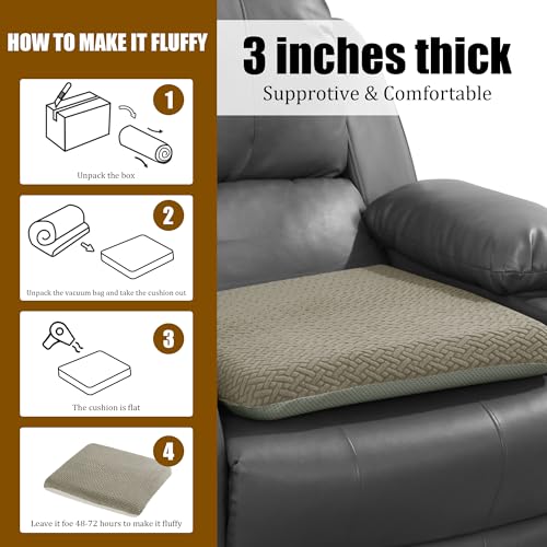 Image of HOMBYS Tufted Furry Recliner Seat Cushion for Elderly Foam Curved Edge Large Square Seat Cushion for Recliner Chair, Floor Pillow, Office Chair, Car, No Pressure on Thighs(Coffee)