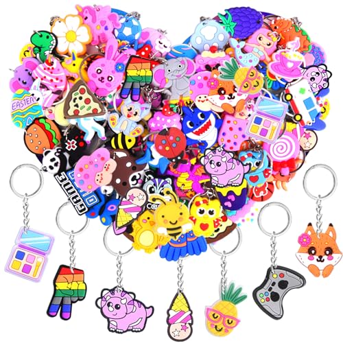 MRUKATNUS 50Pcs Random Different Keychains Cute Keyring Bulk for Party Favors Classroom Prizes Students Incentives