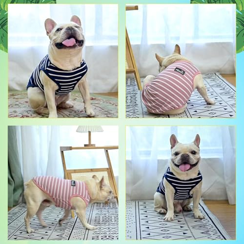 Image of MIHACHI Dog Shirts Cotton Striped T-Shirt, Summer Pet Clothes for Small Dogs, 2-Pack Soft Puppy Apparel Cat Tee, Sleeveless Lightweight, Quick Dry, Breathable,Stretchy, Pink Navy S