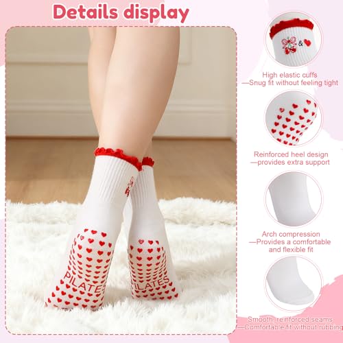Image of Jspupifip 2 /4 /5 Pairs Cute Pilates Socks for Women Embroidery Non Slip Yoga Socks for Barre Workout Hospital