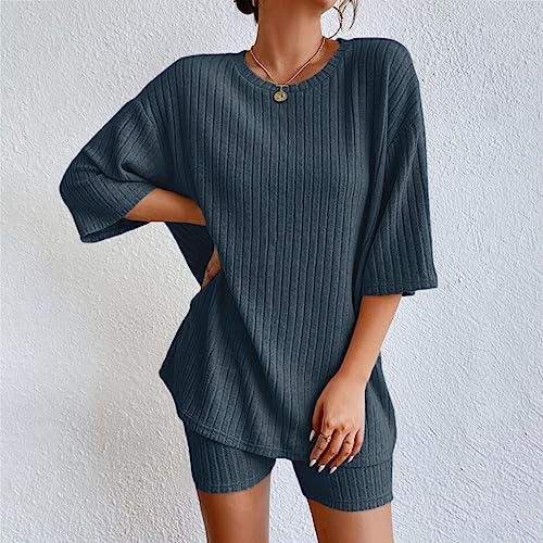 Moda traje casual mujer dos piezas pantalones cortos y top para verano 3