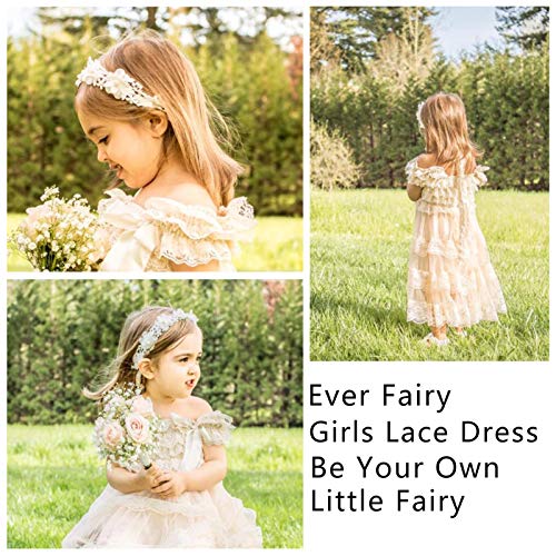 Ever Fairy Lace Flower Rustic Burlap Girl Baby Country Wedding Flower Dress, Champagne, Size XL, 3-4 Years