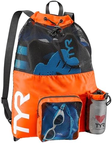 TYR Big Mesh Mummy Backpack for Swim, Gym and Workout Gear, 40-Liter Capacity