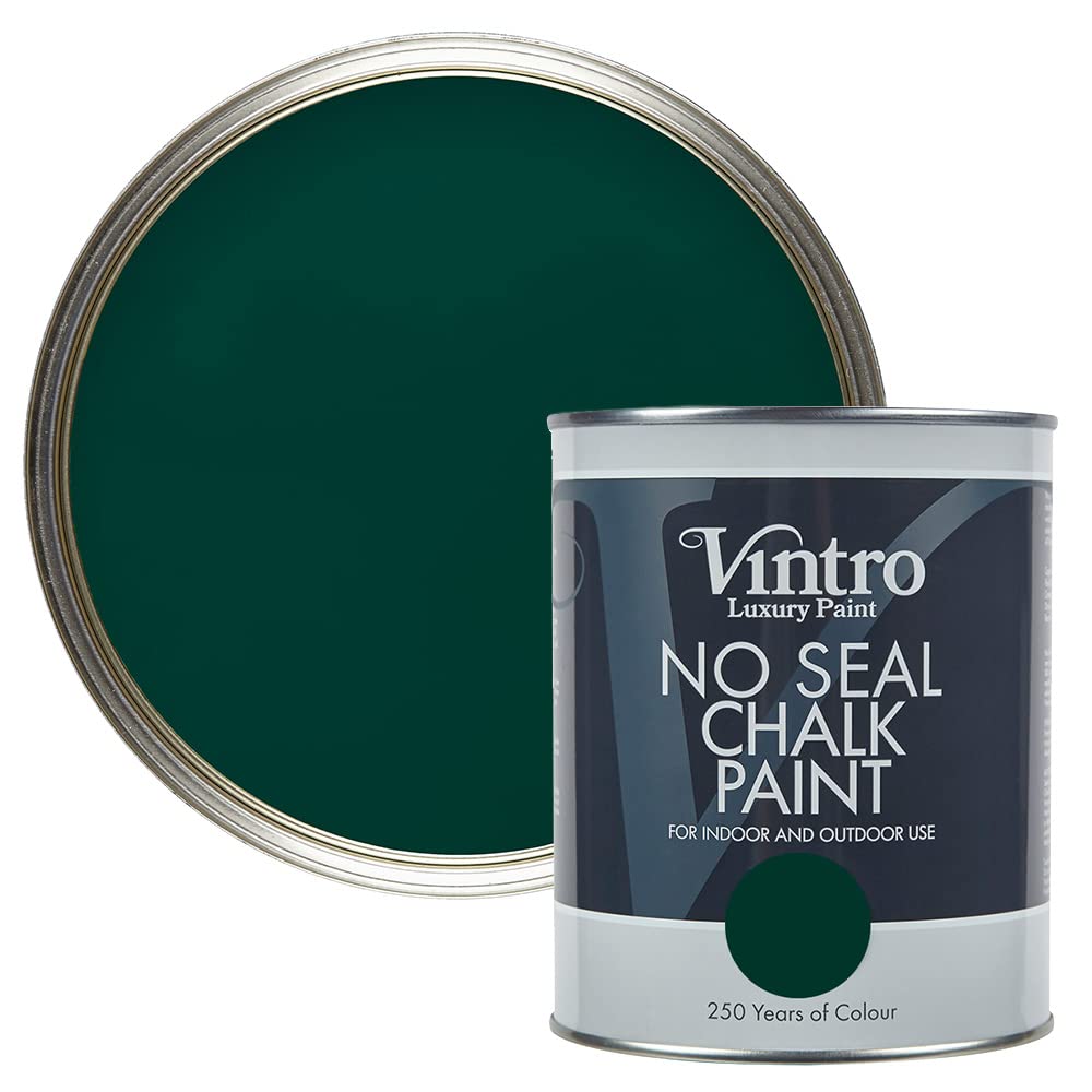 Vintro Paint Woodpecker Green | No Seal Chalk Paint | Dark Green | Interior & Exterior Use | Furniture | Walls | Wood | Metal | 1 Litre (Woodpecker Green)