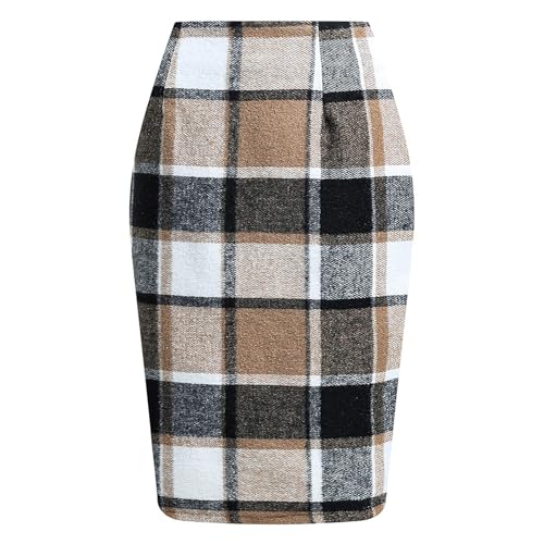 Midi Plaid Skirts for Women 2025 Fall Winter Knee Length Pencil Wool Skirt with Slit