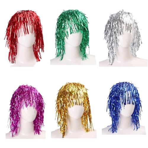 SDXCJY 6pcs Colorful Foil Tinsel Wigs,foil party wigs Fancy 