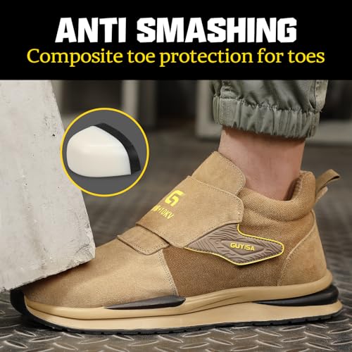 Image of GLANOUDUN Steel Toe Boots for Men, Welding Work Boots with Puncture-Resistant Midsole, High Top Hook and Loop Safety Footwear for Welding Workshop Construction Warehouse Factory