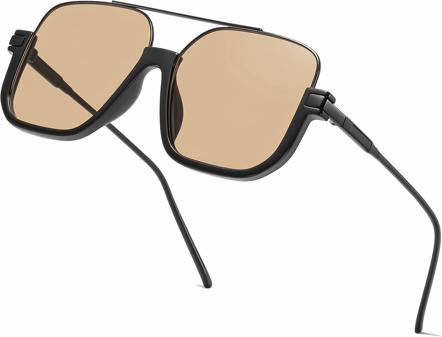 Oversized Aviator Sunglasses for Women Men 70s Retro Vintage Shades with UV400 Square Double Bridge Pilot Glasses