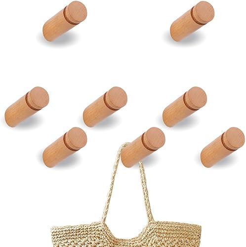 8 ganchos para colgar abrigos para montar en la pared, ganchos de pared de madera, ganchos de madera rústica resistente para bata, perchero para