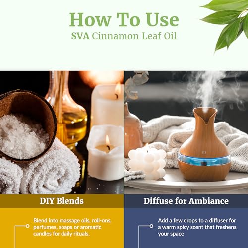Image of SVA Cinnamon Leaf Essential Oil 4 Fl Oz - for Diffuser, Skin & Hair Care - Ideal for Massage & DIY Blends - with Dropper