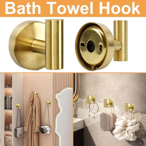 Image of JIALTO 5-Piece Bathroom Towel Holder | Towel Rod | Toilet Roll Stand | Wall Mounted Bathroom Fittings Full Set - 16 Inch Hand Towel Bar | Toilet Paper Holder | Adhesive Hooks (Gold, 5 - Pieces Set)