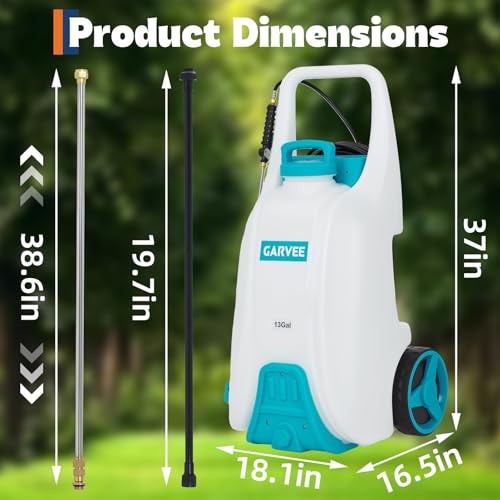 13 Gallons Battery Powered Sprayer with Wheeled Cart, 18V 4Ah Electric Sprayer with 6 Nozzles & 2 Wands, 4-6 Hour Runtime, 80PSI Adjustable Pressure, Trigger Lock, Yard Sprayers by GarveeHome - Image 2