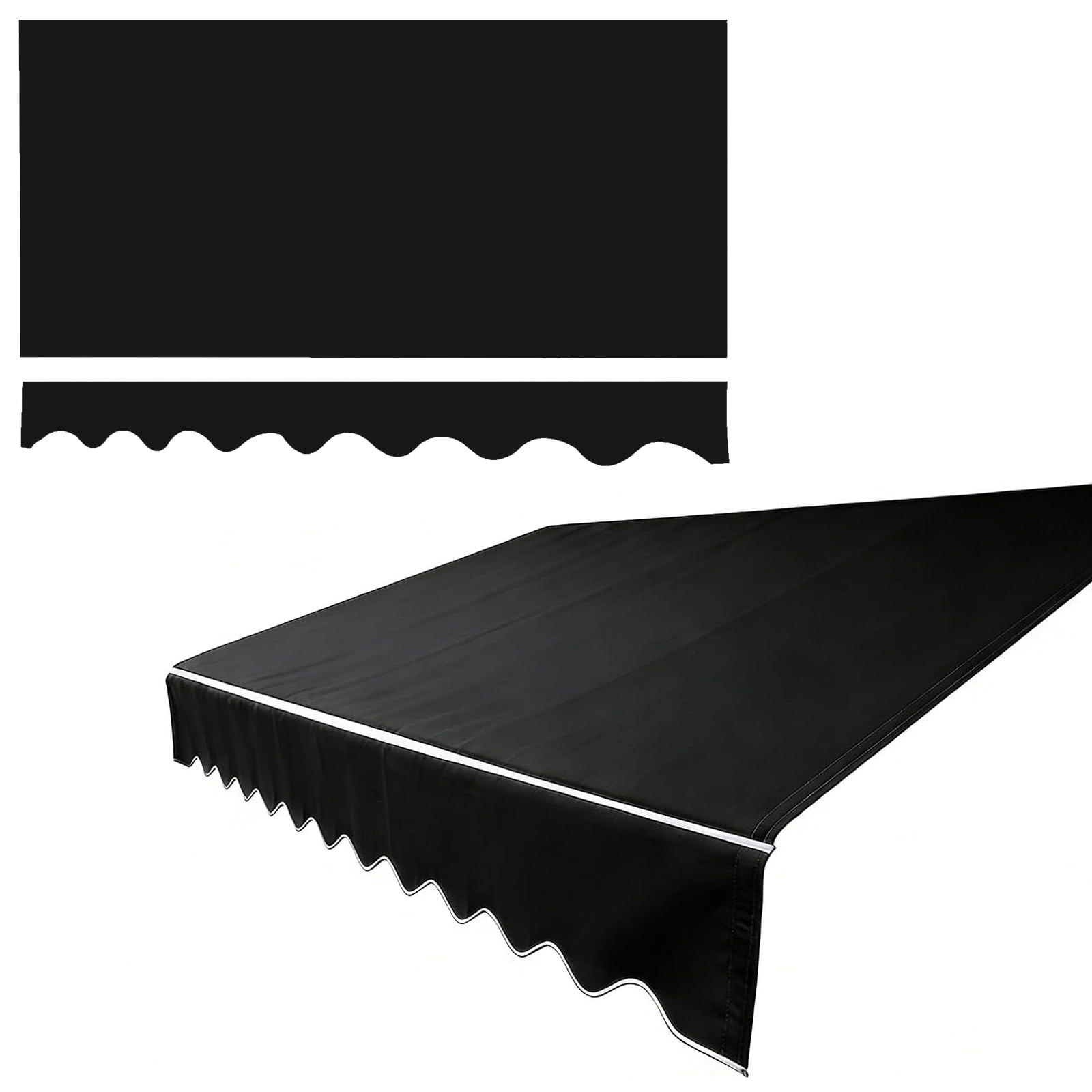 ROFBIHG Awning Replacement Fabric with Valance, 280g Polyester Uv Resistant Manual Awning Canopy Cloth Water-Resistant Sunshade Canopy Cover for Awnings Door Market Deck(Black,5x1.5m(16.4x5ft))