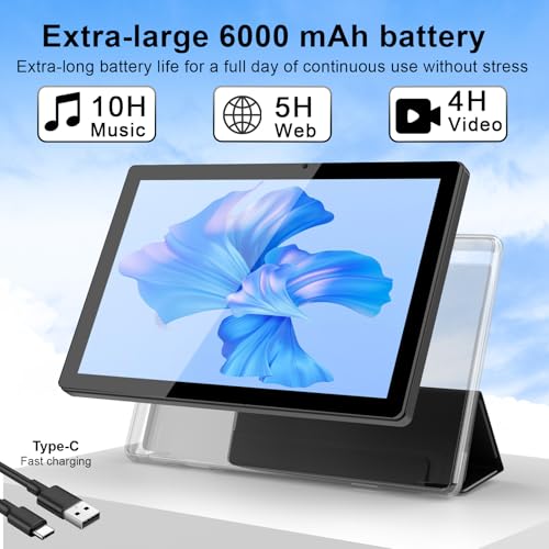 Image of NOVOJOY Tablet 10 Inch Android Tablets with Case and Stylus Android 15 Tablet with Cover 2MP+8MP Dual Camera 6000mAh Battery 12GB RAM(4GB+8GB Expansion) 64GB ROM 5Gwifi-6 10.1 inch Tablets (Black)