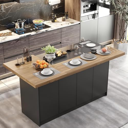 WOODTIME 77.3" W Stationary Kitchen Island Storage Cabinet with A...
