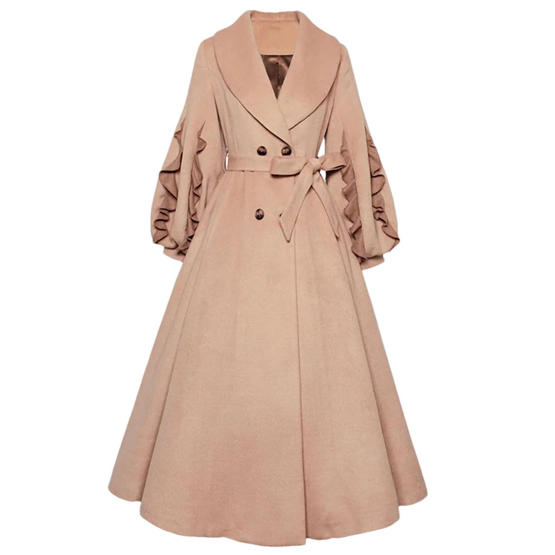 Long Mid-Calf Trench Dresses Women Outerwear Long Sleeve Turn Down Collar Trench Coat