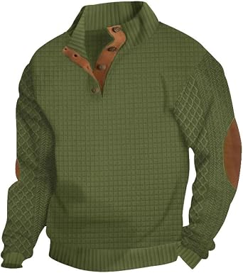 Mens Long Sleeve Sweatshirt Casual Stand Collar Button Up Pullovers Fall Winter Fashion Sweatshirts Warm Polos