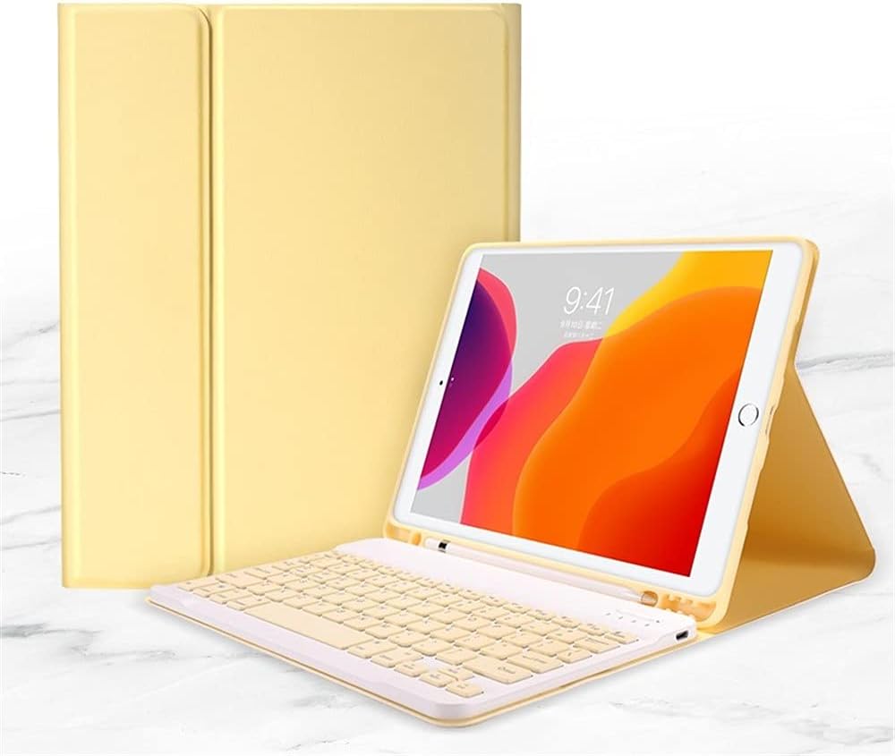 Popular iPad 10.2（7th/8th） Keyboard case with Stylish Cute Pencil Holder, Detachable Ultra-Thin Wireless Bluetooth Keyboard, Full Cover(iPad 10.2（7th/8th）, Yellow)