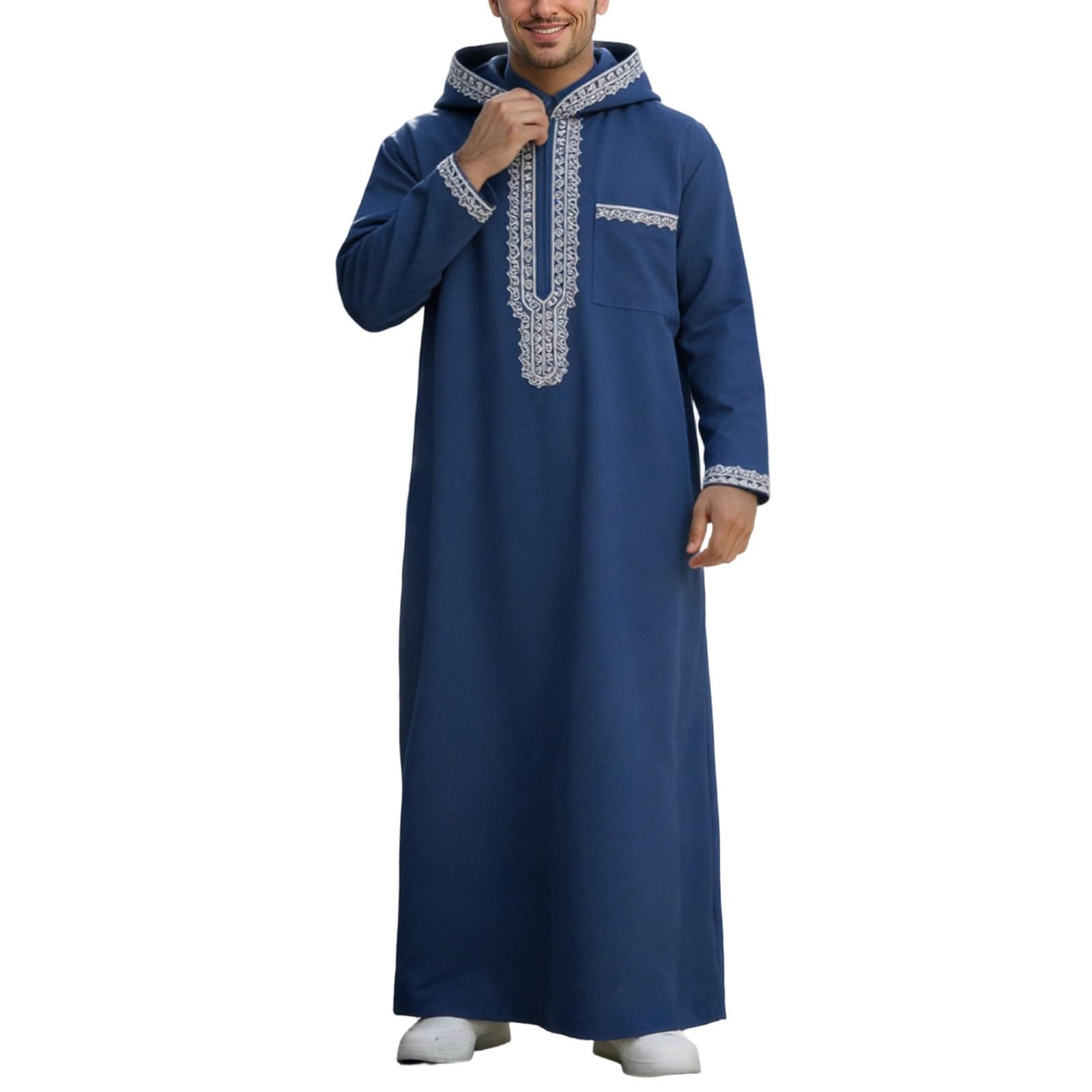 Kaftan męska koszula z długim rękawem Abaya z długim rękawem z kapturem, oddychająca, modlitewna dla mężczyzn, islamska, afgańska, arabska, sukienka muzułmańska