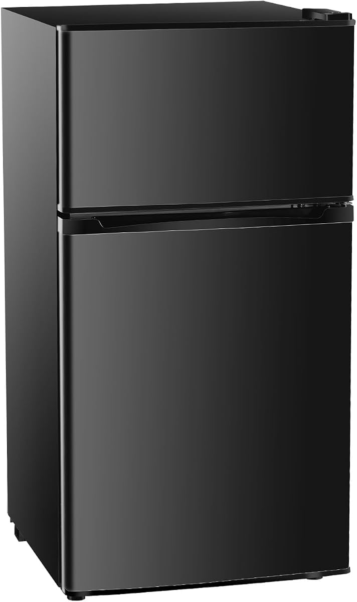 Mini refrigerador de 3.2 pies cúbicos con congelador, refrigerador pequeño de 2 puertas con termostato ajustable, bajo nivel de ruido, refrigerador compacto para dormitorio, oficina, dormitorio, negro