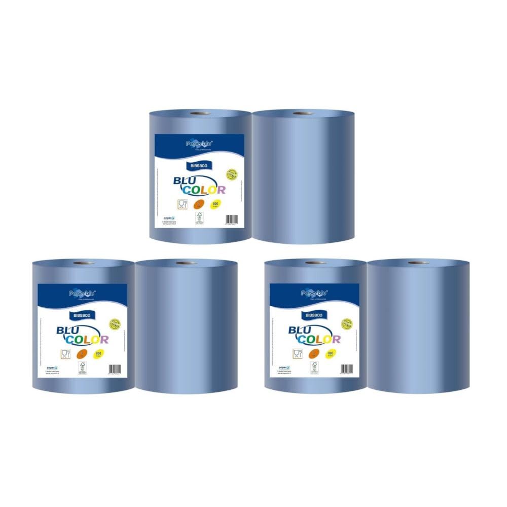 Paperdi Bobina profssionale cellulosa BLU 3 veli 800 strappi - 6 rotoli Rotolo asciugatutto industriale 3 veli di colore blu alimenti e industrie