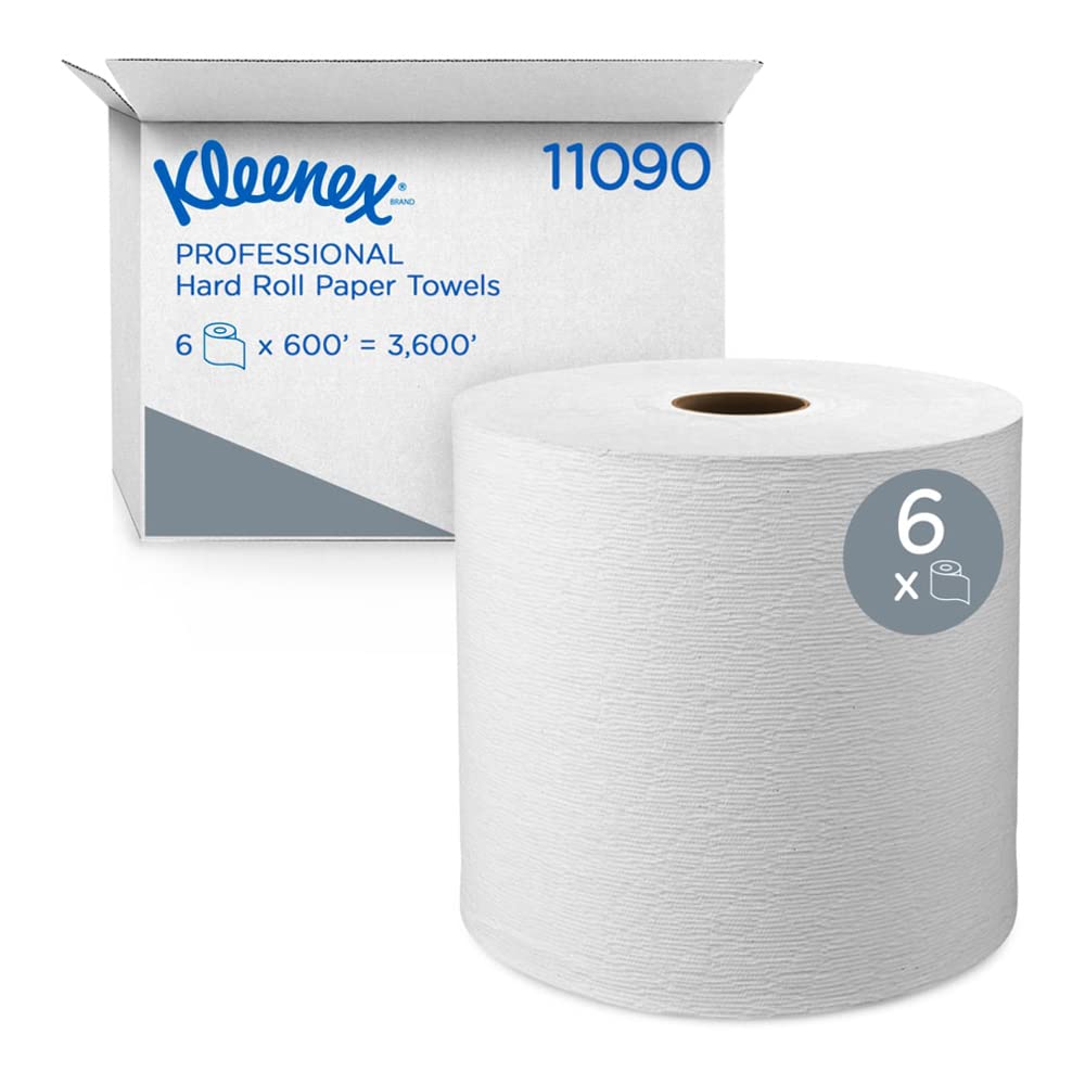Kimberly-Clark 11090 White Kleenex Hard Roll Towel, 8" W x 600' L (Pack of 6)