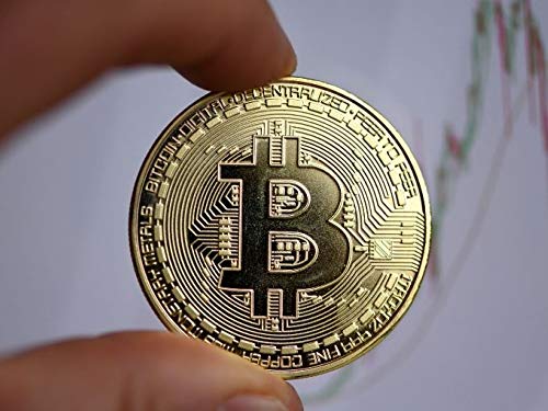 Promotech 24-Karat vergoldete 45 mm Durchmesser Bitcoin Münze Sammlerstück in Münzkapsel für jeden Kryptowährung BTC Fan