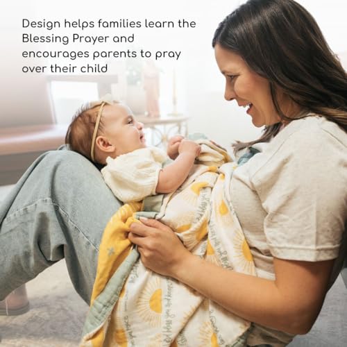 Image of Scripture Blessing Blanket | Toddlers Double Sided Muslin Blanket | Super Soft Swaddle Blanket with 6-Layers | Luxury, Breathable Toddler Essentials for Girls and Boys | 47 inch X 47 inch