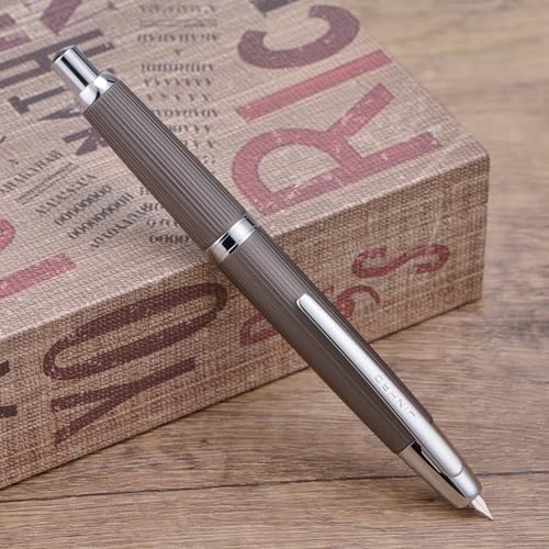 Image of Jinhao 10 Press Fountain Pen with Box, Brushed Matte Grey, Retractable Extra Fine Nib with Ink Converter Set (Silver Clip)