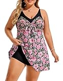 Two Piece Plus Size Swim Dress Swimsuits with Skirt Women Tummy Control Bathing Suit Swimdress with Shorts 3X, Sunflower