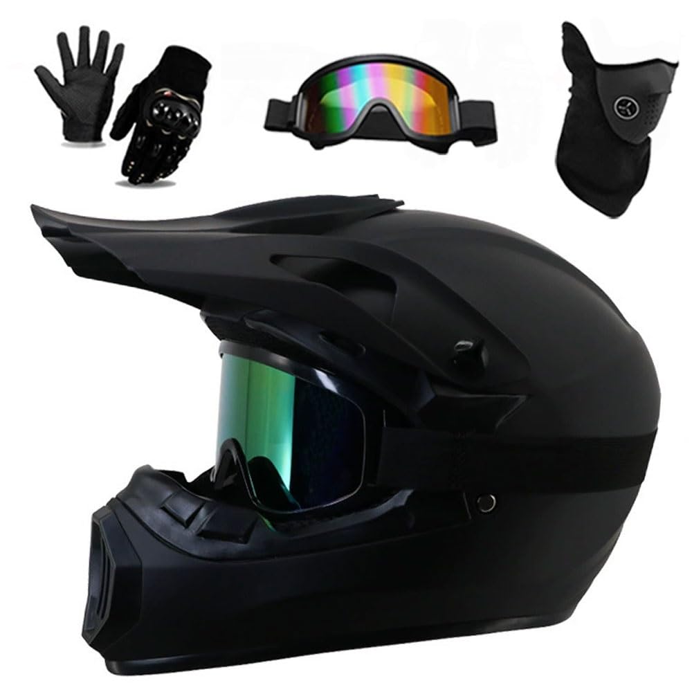 Jugend Erwachsene Elektro Dirt Bike Motorrad Helm Set für Jungen Mädchen Quad Bikes BMX MTB ATV Offroad Helm mit Schutzbrille Handschuhe Maske DOT Genehmigt