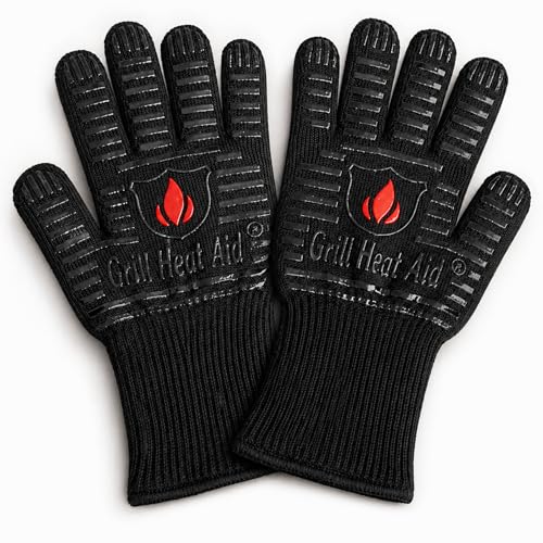 GRILL HEAT AID Extreme Heat Resistant BBQ Gloves - 1472°F Grill Gloves Heat Proof for Men EN407 Certified Fireproof Grilling Gloves for Fire Pit & Smoker, High Temp Grill Mitts for Outdoor Pizza Oven