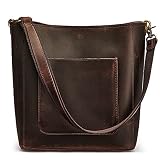 S-ZONE Women Vintage Genuine Leather Bucket Tote Bag Hobo Handbag Distressed Shoulder Purse