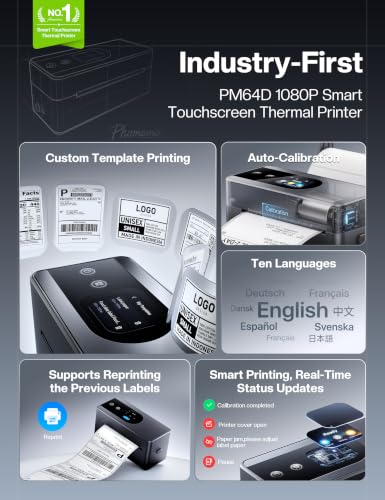 Image of Phomemo PM64D 4x6 Thermal Label Printer, Touch Screen, Bluetooth & USB