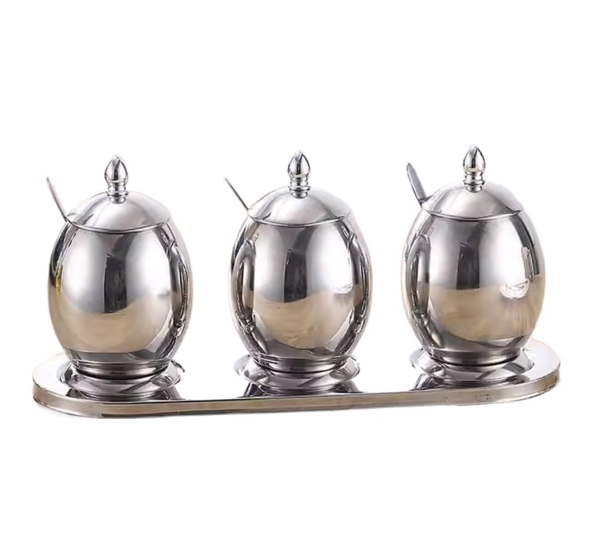 Botes Especias Juego De Tarros De Condimentos Con Tapa, Bandeja Para Cucharas, Contenedor De Especias De Acero Inoxidable, Caja De Condimentos, Juego De Botes De Sal, Cocina, 3 Uds. Salero Y Azucarero