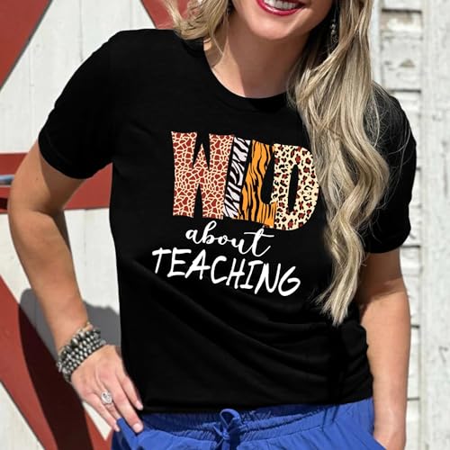 Womens Teacher Shirts Wild About Teaching Leopard Print T-Shirt Teacher Life Tee Top3