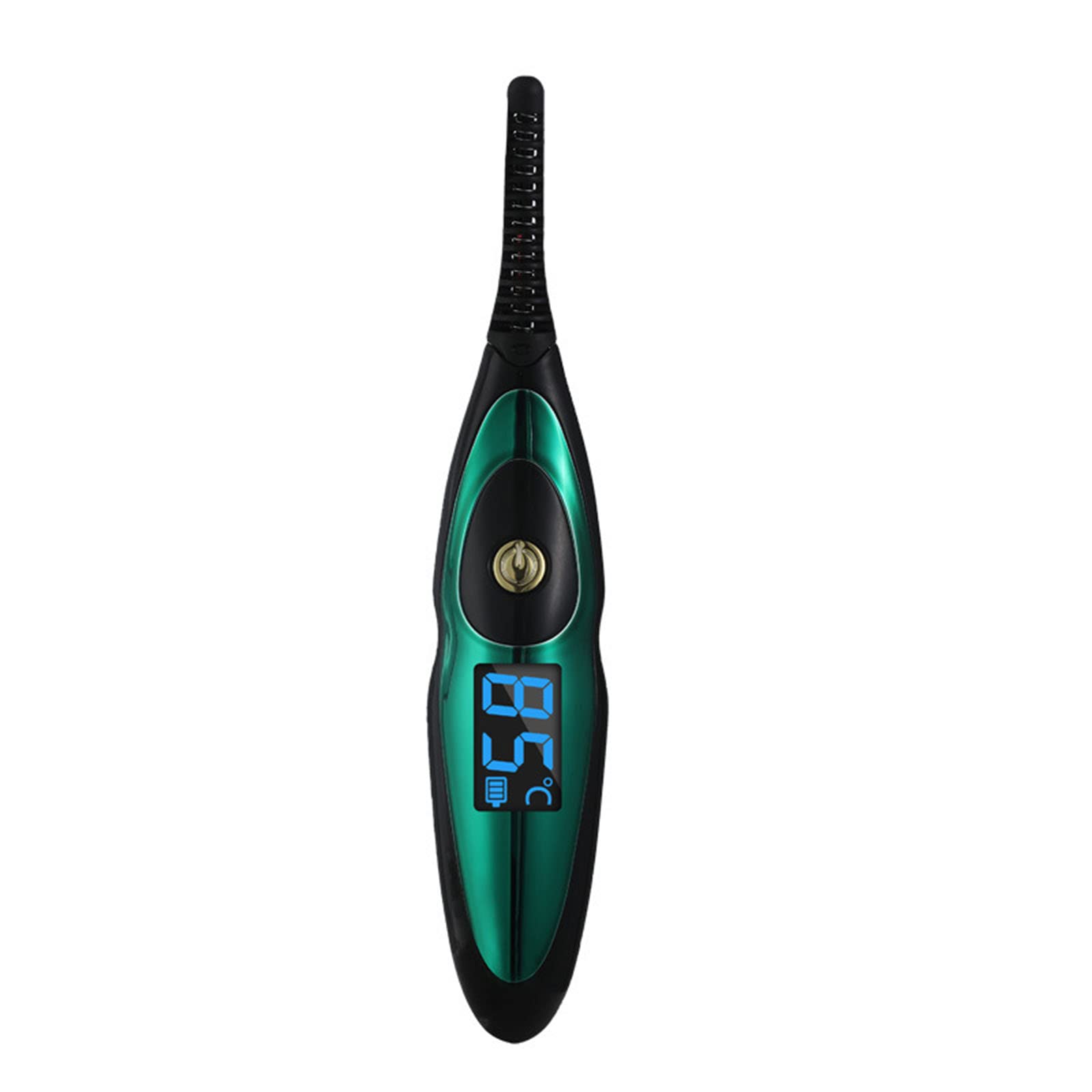 Podgrzewana zalotka do rzęs, elektryczna lokówka do rzęs, ciepła z wbudowanym grzebieniem, dla kobiet, ładowana przez USB, instrument do rzęs, inteligentna kontrola temperatury, 2,5 x 14 cm, zielona)