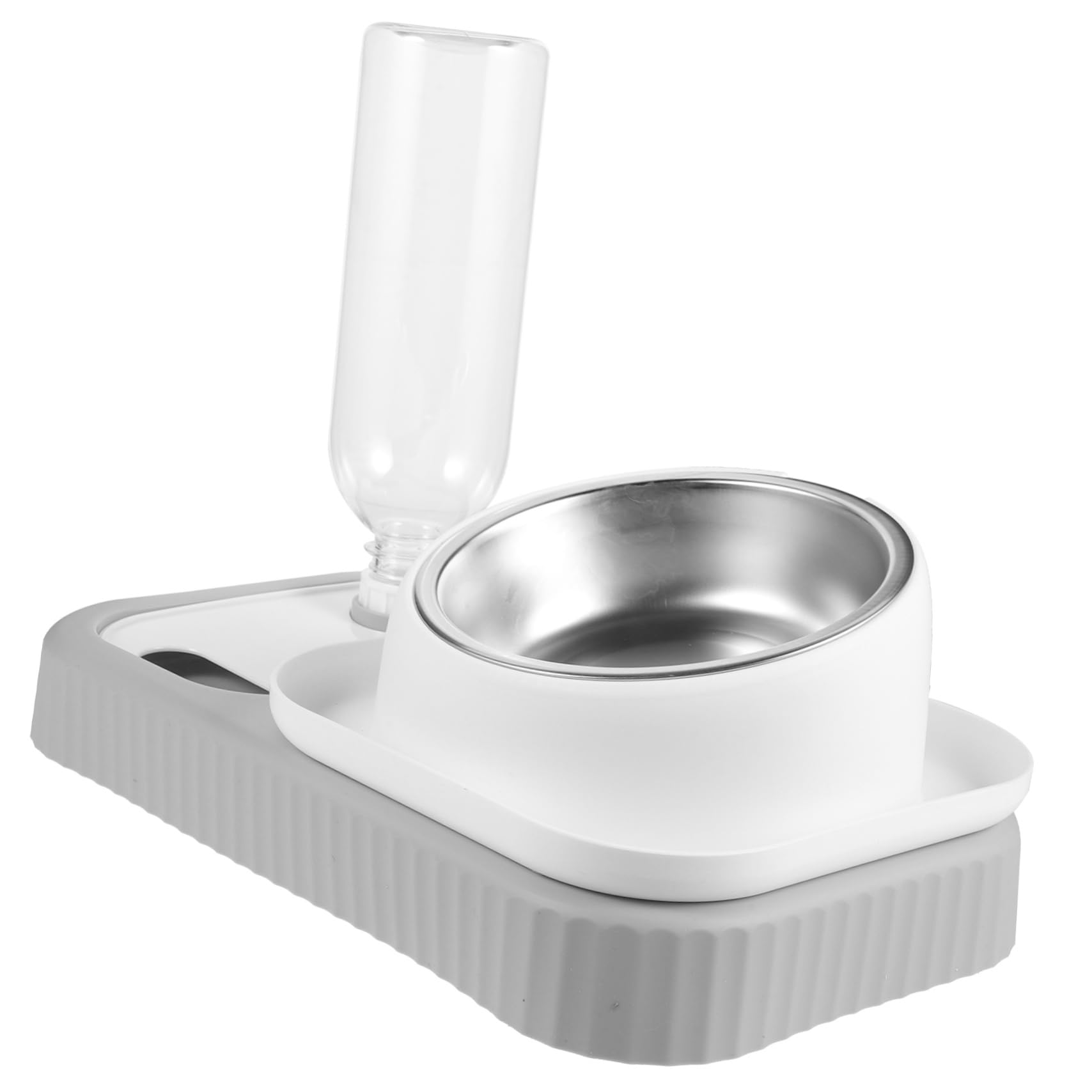 GRIRIW Cat Dog Feeder Bowl Detachable Food Water Dispenser for Pets Smooth Durable Bowls for Easy Filling and Gravity Refill Grey