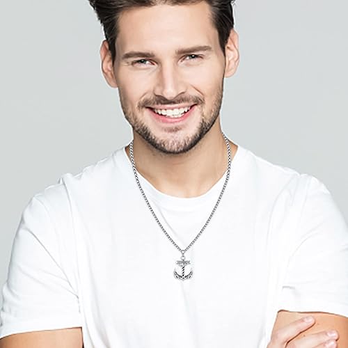 Miniatura 3 de Collar de ancla brújula collar de plata de ley 925 con medallón redondo de brújula náutica con colgante de ancla para hombres y mujeres, regalo de