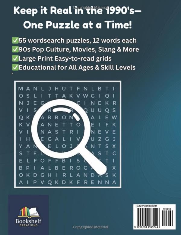 FUN AND EASY WORD SEARCH: BLAST FROM THE 1990'S EDITION: 55 Puzzles Featuring 90s Toys, Pop Culture, Movies, Cartoons & more for Kids, Teens & Adults (Bookshelf Creations: Fun & Easy Activity Books) image 3