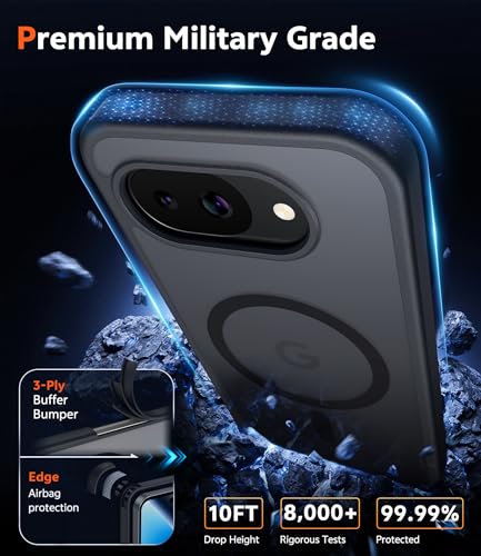 Image of FNTCASE for Google Pixel 10A Case: Frosted Translucent with Screen Protector Shockproof Phone Cover - Matte Military Grade Full Protection Drop Proof TPU Rugged Sturdy Cases - 6.3 inch (C-Black)