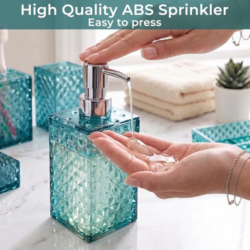 Image of Story@Home 4 Pieces Bathroom Accessories Set - Teal | Toothbrush Holder, Soap Dispenser, Mouth Wash Cup & Soap Dish for Home Kitchen & Bathroom | Bathroom Essentials for Office