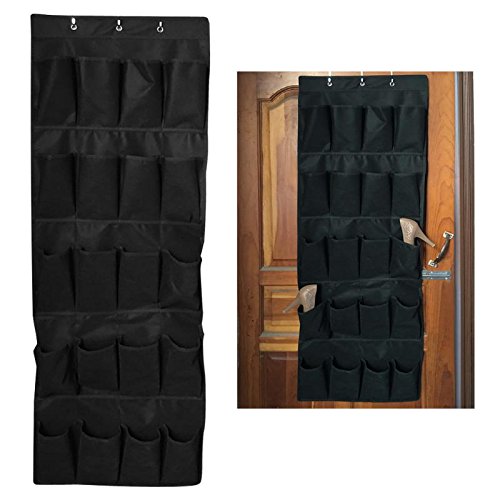 Delidge Fabric Over-The-Door Shoe Organizer, 24 Pocket Storage Rack Behind Door Nails Free with Hooks to Hang