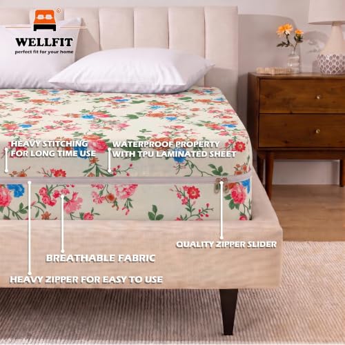 Image of WELLFIT Waterproof Premium Glace Cotton 300 TC Mattress Protector King Size | 78x72x6 Inches | Bed Cover with Zip | Mattress Cover with Zipper Chain | 6x6.5 Ft Mattresses