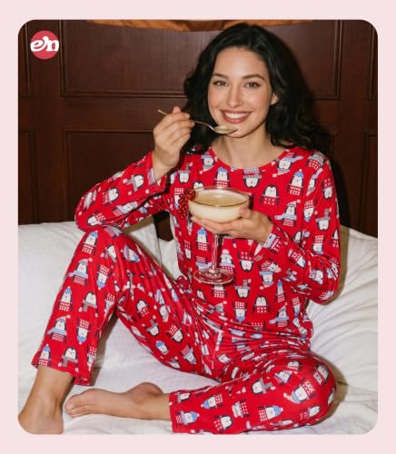 Image of ENJOYNIGHT Womens Pajama Set Cotton Pjs Long Sleeve Sleepwear with Pockets | Two Piece Crew Neck Sleep Set, Elastic Waist Long Pant, Lightweight Loungewear