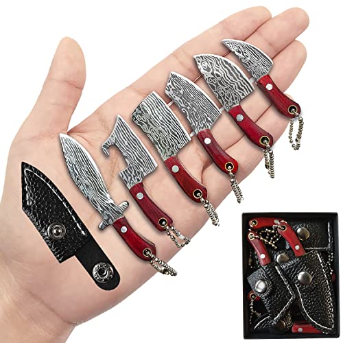 STARDW Damascus Pocket Knife Set, EDC Knife with Sheath,Mini Chef