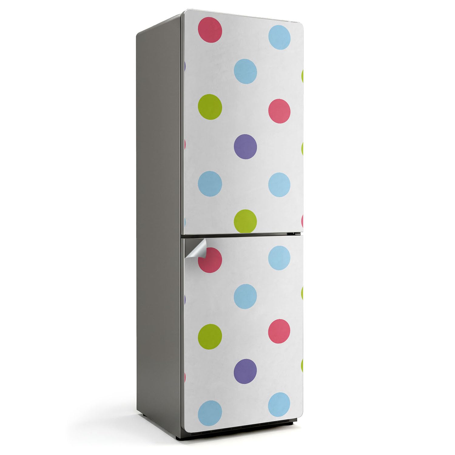 Sticker porte réfrigérateur 60x190 cm autocollant à pois colorés pour relooker la cuisine