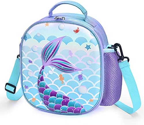 WERNNSAI Mermaid Lunch Bag - 3D Insulated Lunch Box for Girls School Picnic Shopping Lunch Shiny Crossbody Waterproof Reusable Lunch Thermal Tote Handbag with Detachable Strap