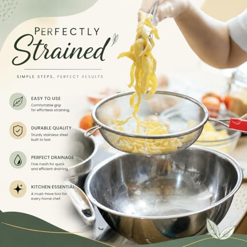 Image of ADD2CART Multipurpose Stainless Steel Strainer for Vegetables, Fruits, Soup & Juice - Kitchen Tool with Red Handle (Silver) - Best for Tea & Rice Use (16CM)